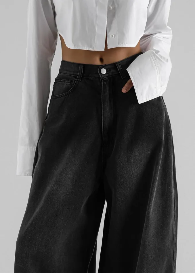 Women Ashford Wide Leg Jeans 8211 Black Wash The Frankie Shop Bottoms
