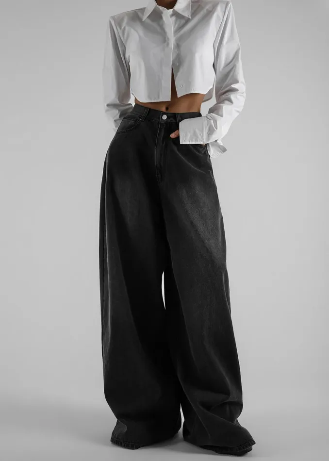 Women Ashford Wide Leg Jeans 8211 Black Wash The Frankie Shop Bottoms