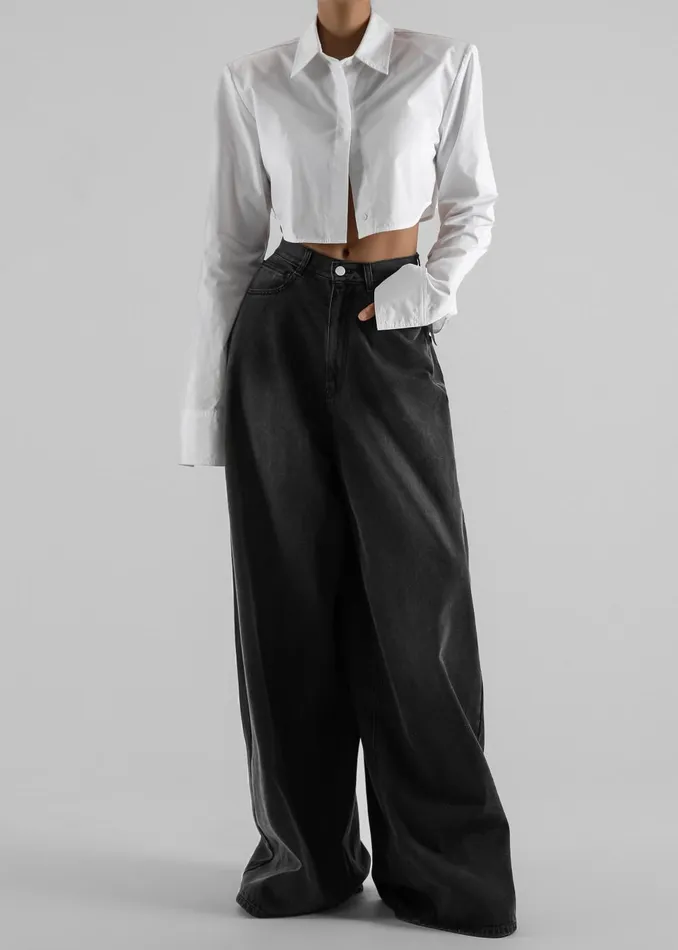 Women Ashford Wide Leg Jeans 8211 Black Wash The Frankie Shop Bottoms