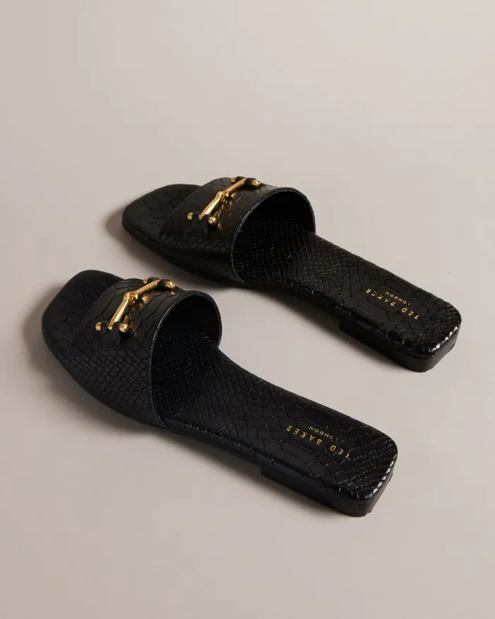 Women ASHINU 8211 Leather Equestrian Sandals Black Ted Baker Sandals and Sliders
