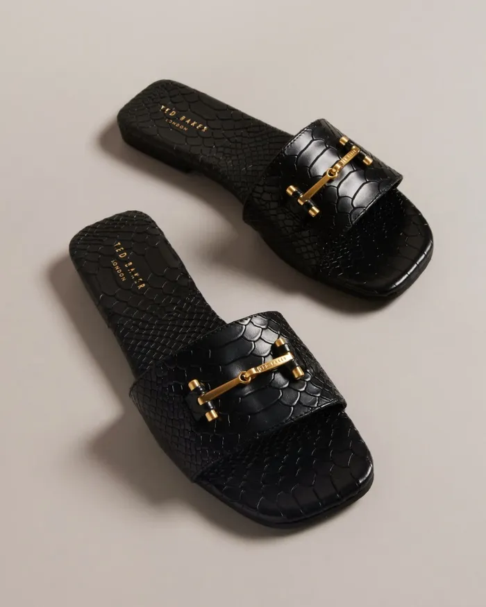 Women ASHINU 8211 Leather Equestrian Sandals Black Ted Baker Sandals and Sliders