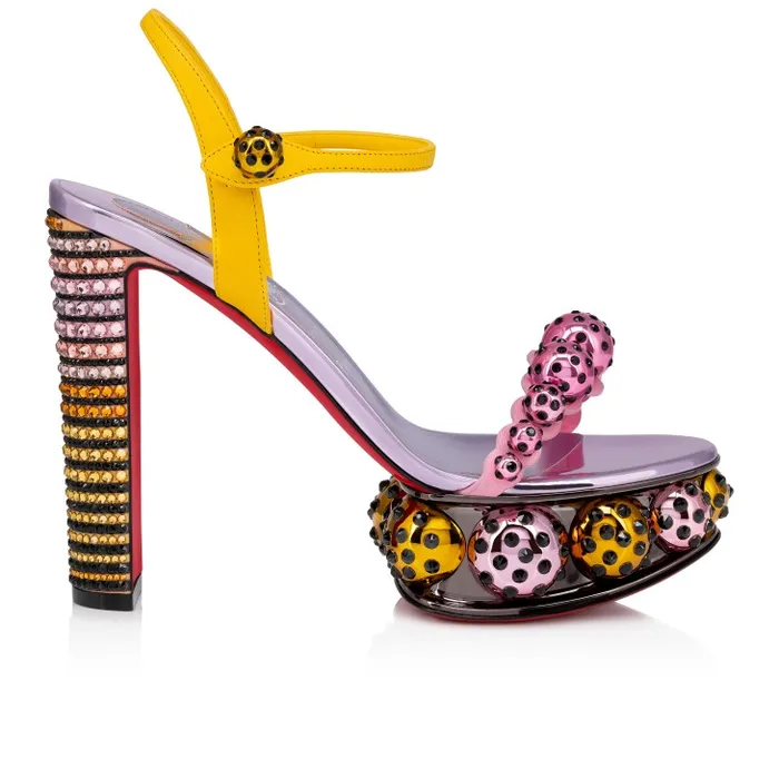 Women Atmospherica Strass Aftersun 130 Mm Sandals 8211 Aftersun Printed Nappa Leather 8211 Multicolor Christian Louboutin Platforms