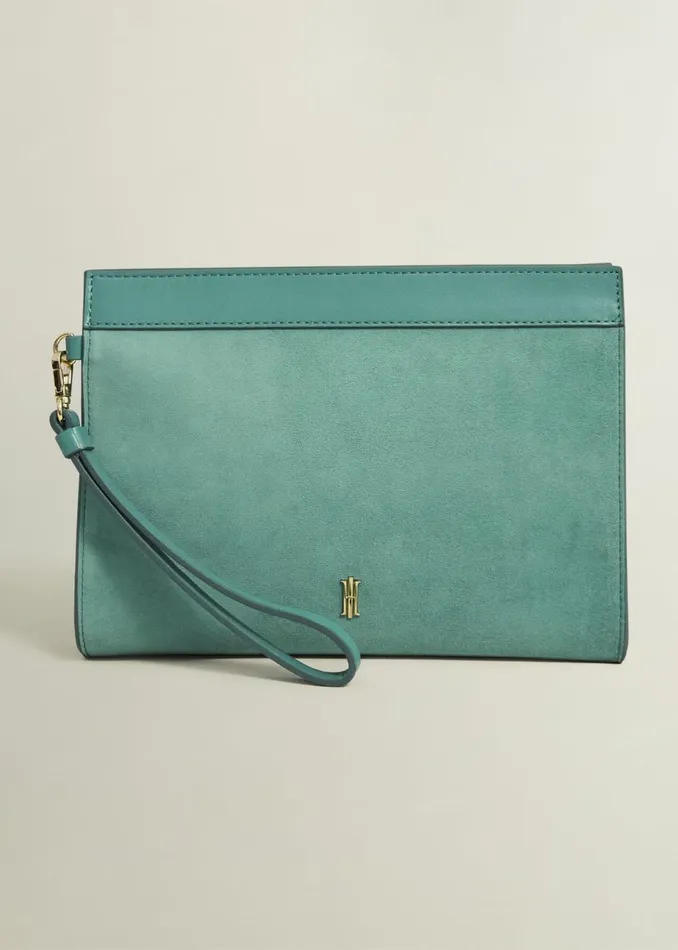 Women Bags Hobbs Catherine Suede Wristlet Deep Aqua Green