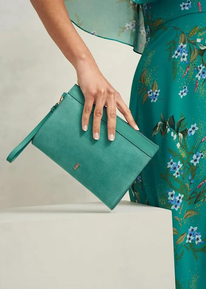 Women Bags Hobbs Catherine Suede Wristlet Deep Aqua Green