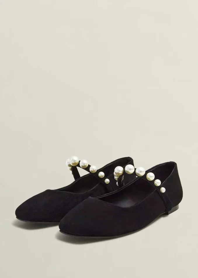 Women Ballerinas Hobbs Chrissy Pearl Mary Janes Black Pearl