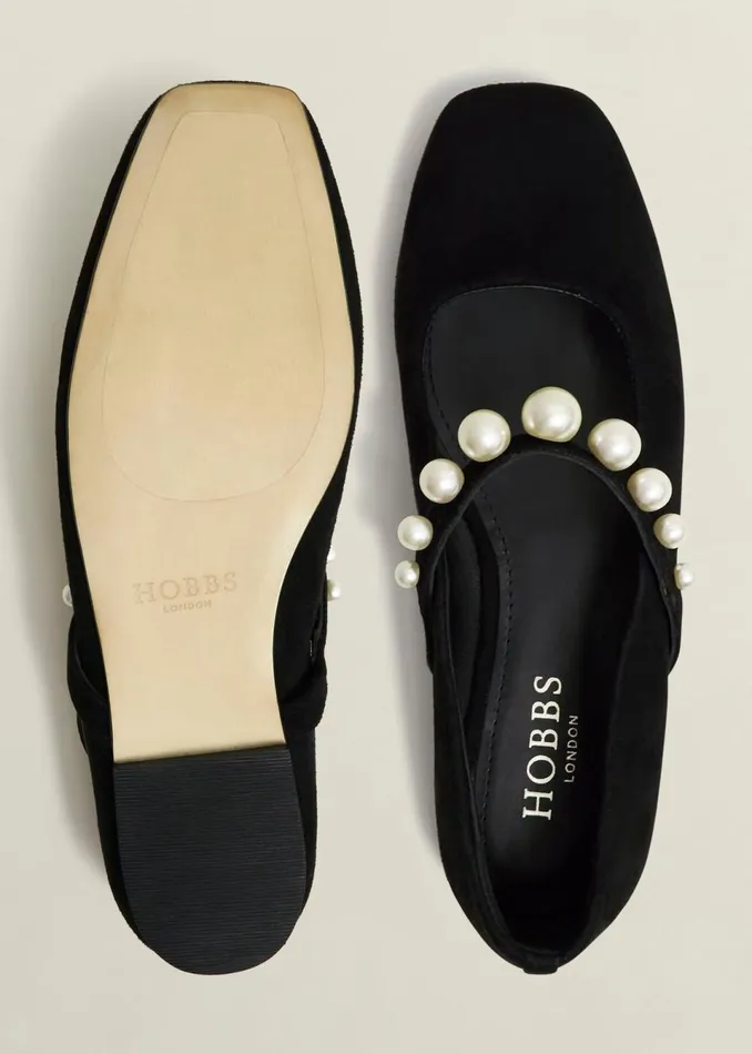 Women Ballerinas Hobbs Chrissy Pearl Mary Janes Black Pearl
