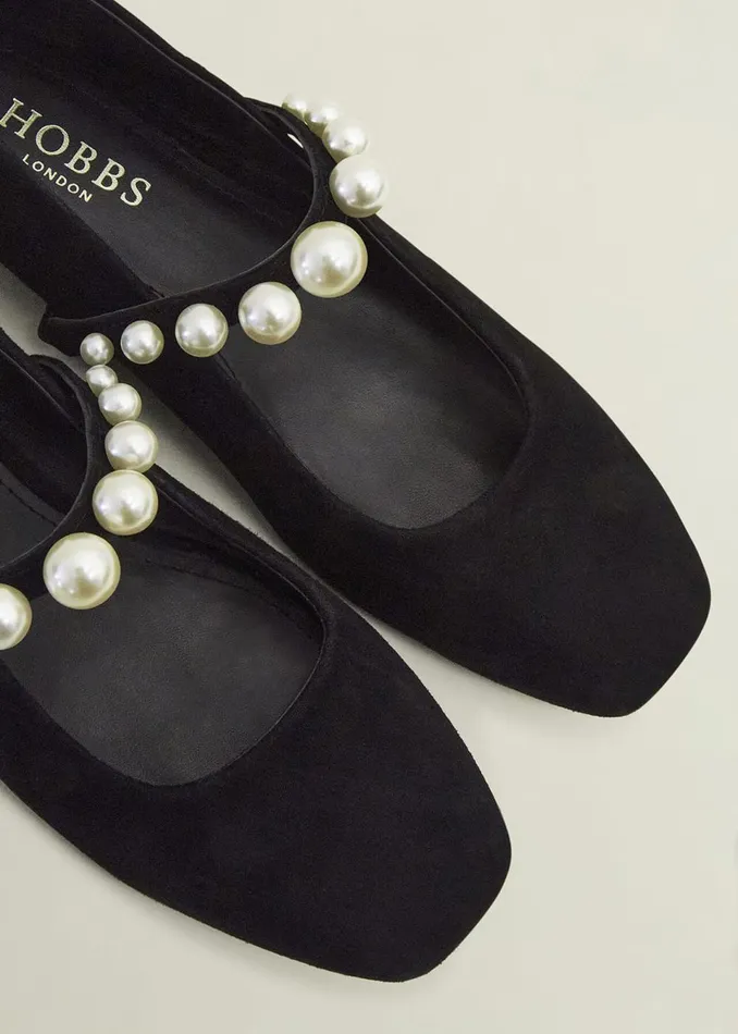 Women Ballerinas Hobbs Chrissy Pearl Mary Janes Black Pearl