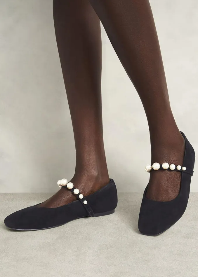 Women Ballerinas Hobbs Chrissy Pearl Mary Janes Black Pearl