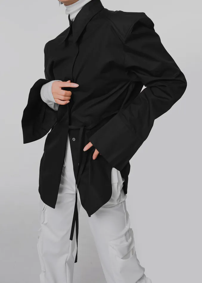 Women Bec Padded Shirt 8211 Black The Frankie Shop Tops