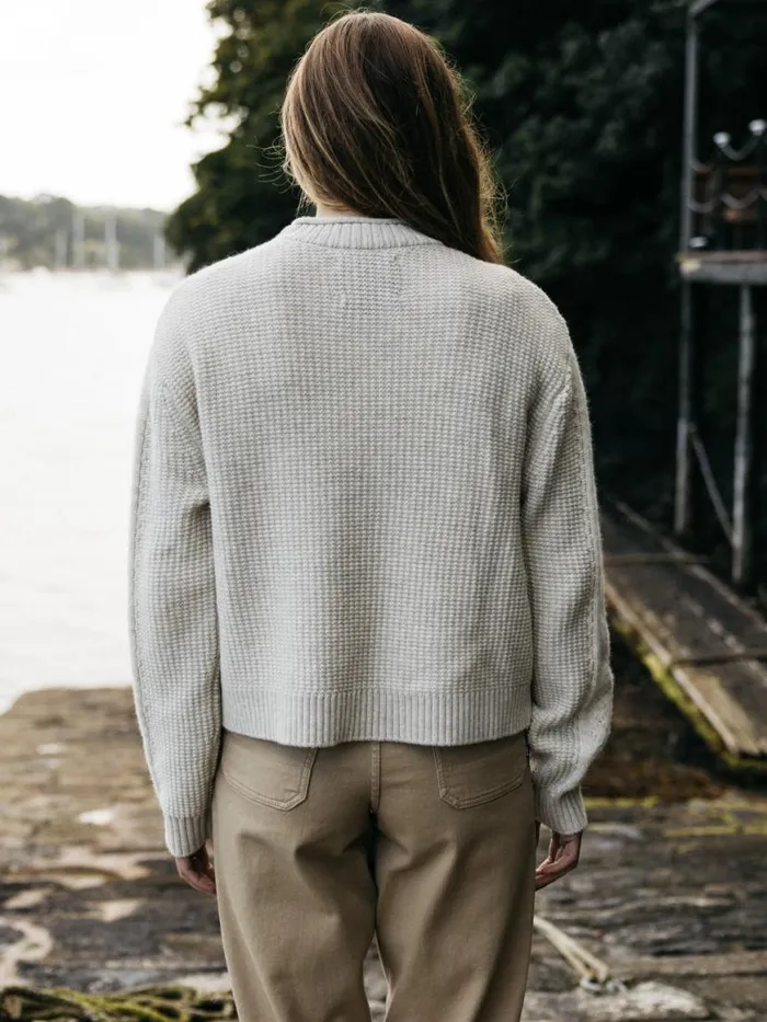 Women Berneray Cable Crew Jumper Pebble Grey Finisterre Knitwear