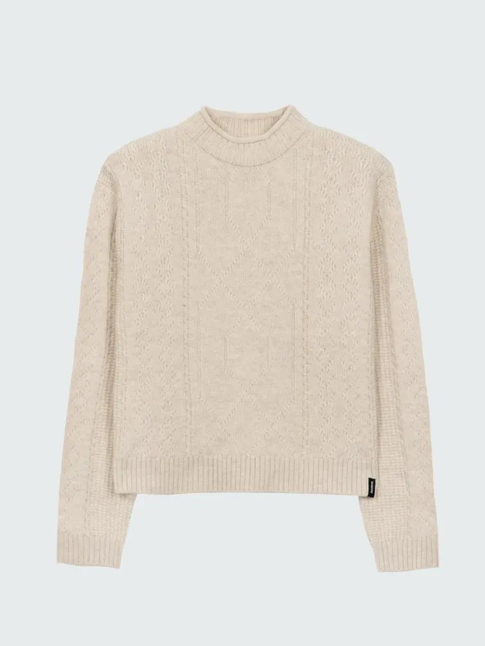 Women Berneray Cable Crew Jumper Pebble Grey Finisterre Knitwear