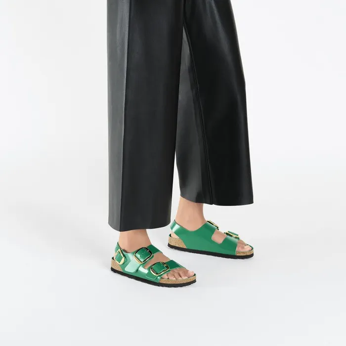 Women Birkenstock BackAnkleStrap Milano Big Buckle High Shine Digital Green