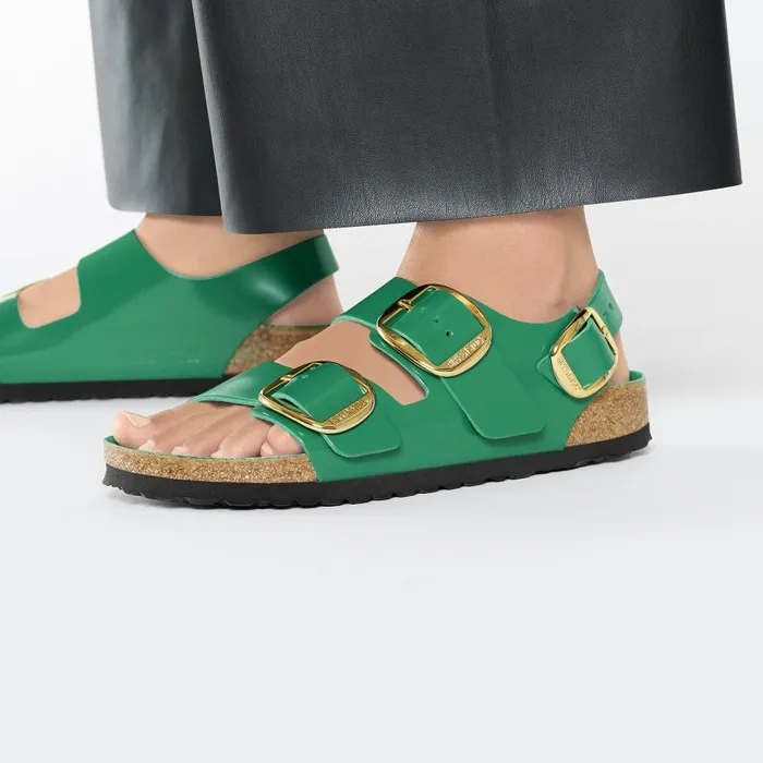 Women Birkenstock BackAnkleStrap Milano Big Buckle High Shine Digital Green