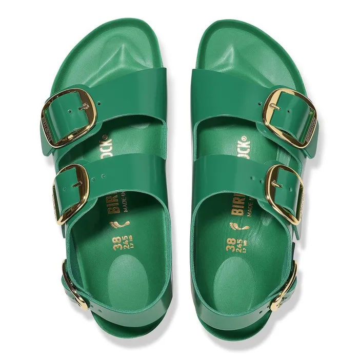 Women Birkenstock BackAnkleStrap Milano Big Buckle High Shine Digital Green
