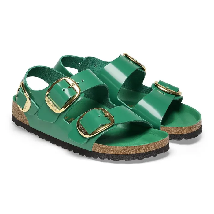 Women Birkenstock BackAnkleStrap Milano Big Buckle High Shine Digital Green