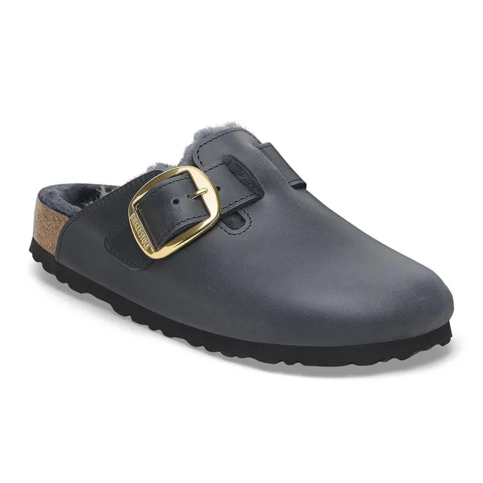 Women Birkenstock Clogs Boston Big Buckle Shearling Midnight