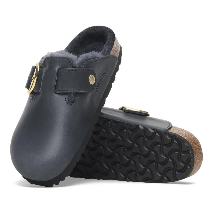 Women Birkenstock Clogs Boston Big Buckle Shearling Midnight