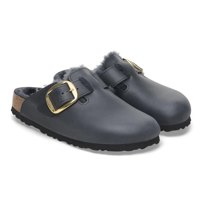 Women Birkenstock Clogs Boston Big Buckle Shearling Midnight