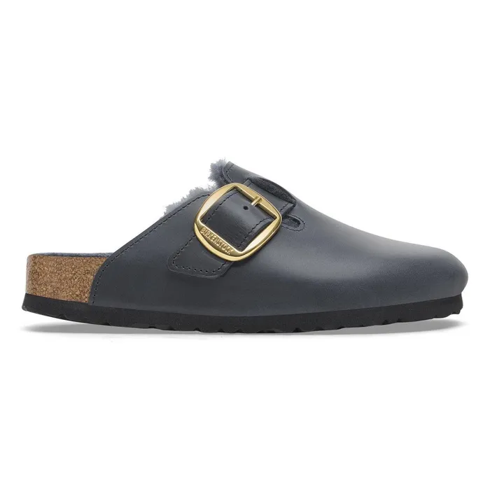 Women Birkenstock Clogs Boston Big Buckle Shearling Midnight