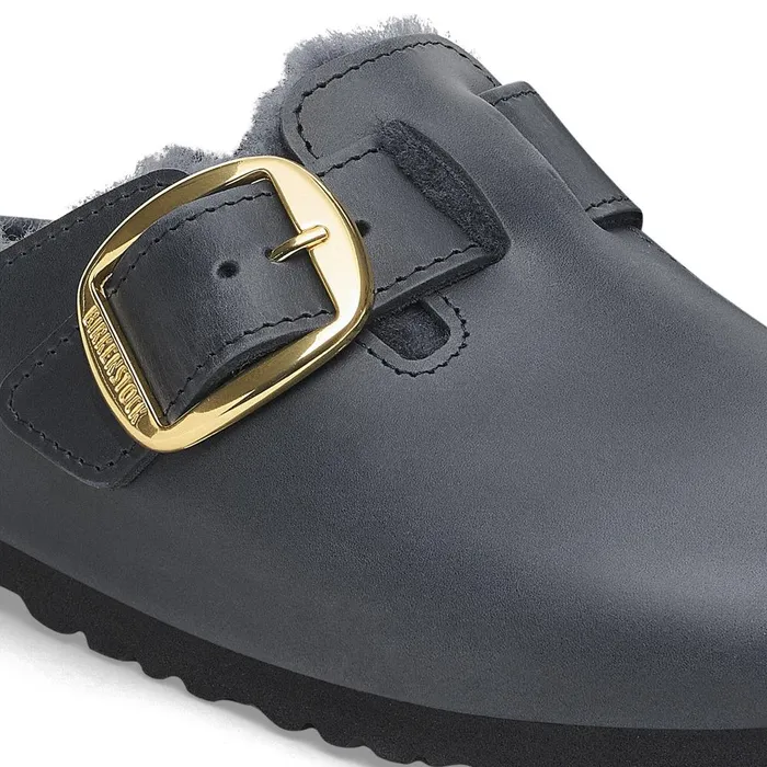 Women Birkenstock Clogs Boston Big Buckle Shearling Midnight