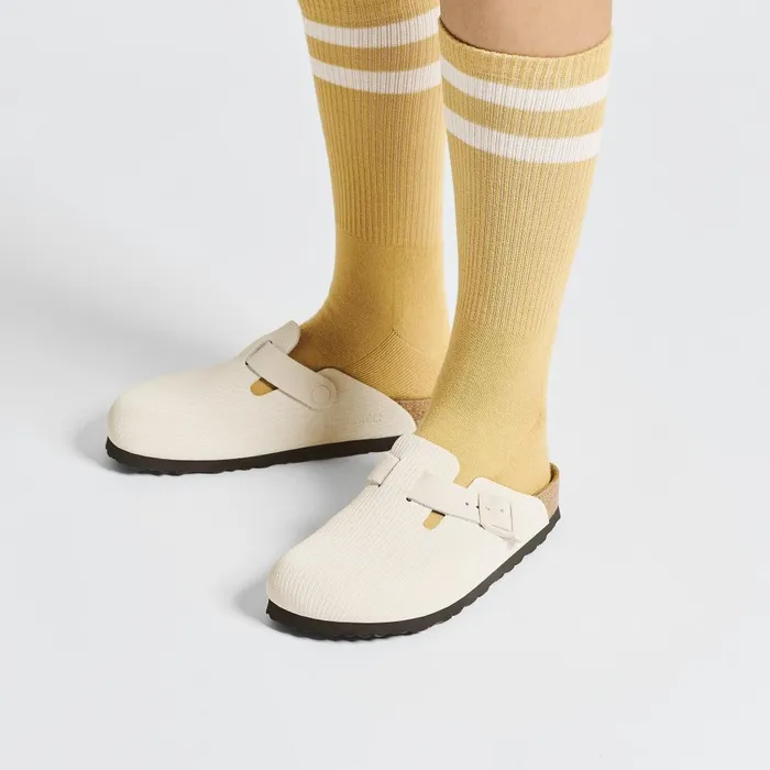 Women Birkenstock Clogs Boston Corduroy Antique White
