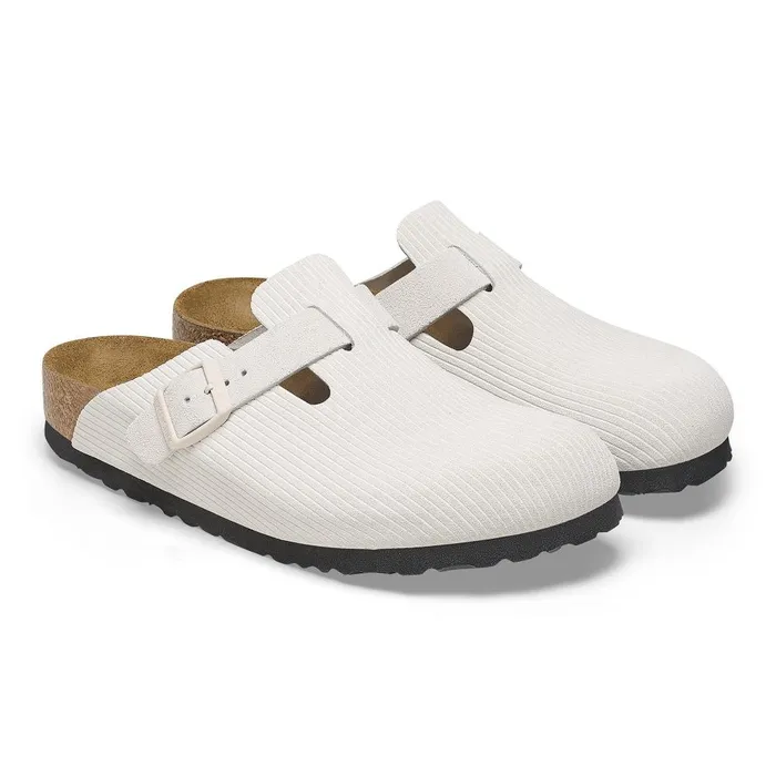 Women Birkenstock Clogs Boston Corduroy Antique White