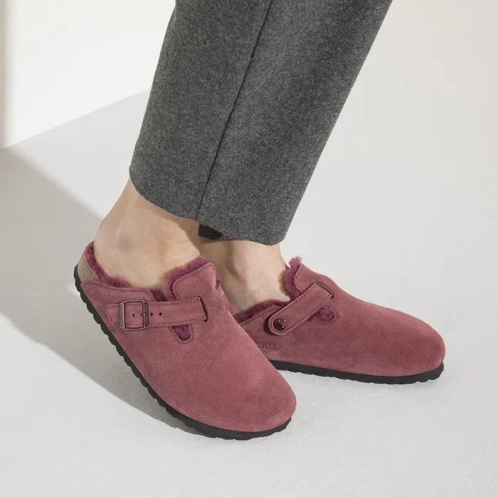 Women Birkenstock Clogs Boston Shearling Maroon