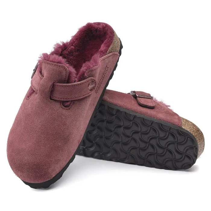 Women Birkenstock Clogs Boston Shearling Maroon