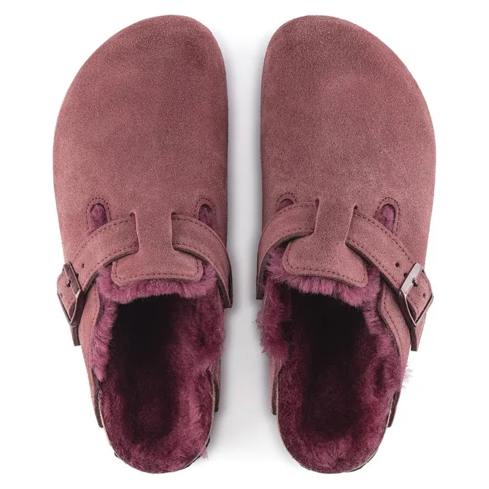 Women Birkenstock Clogs Boston Shearling Maroon