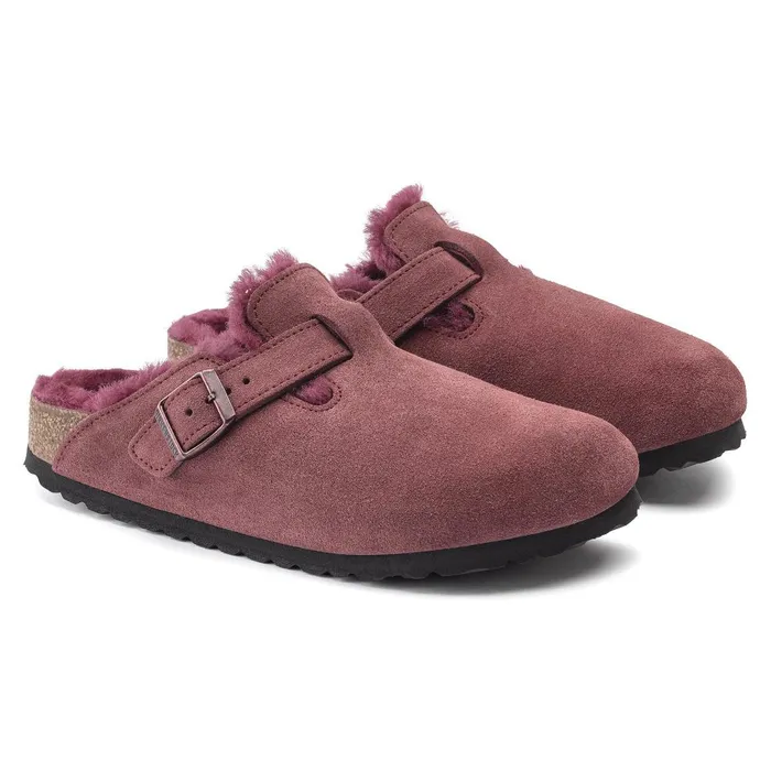 Women Birkenstock Clogs Boston Shearling Maroon