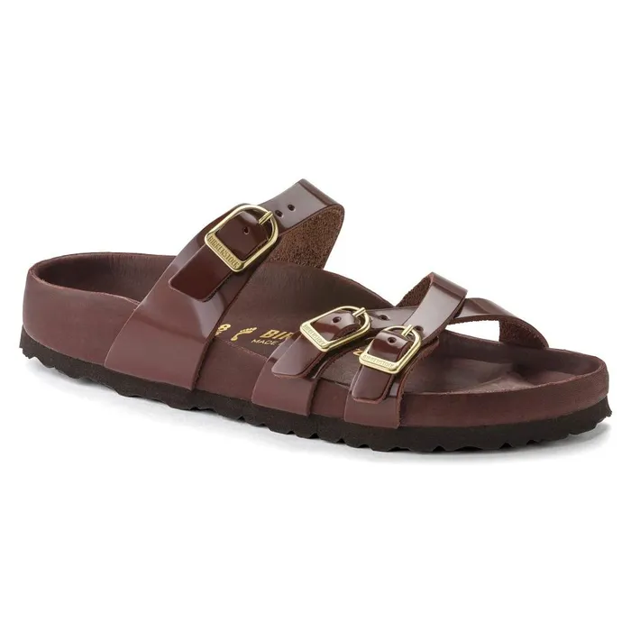 Women Birkenstock MultiStrap Franca High Shine Chocolate