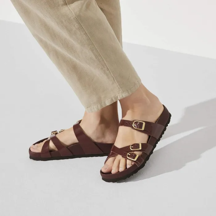 Women Birkenstock MultiStrap Franca High Shine Chocolate