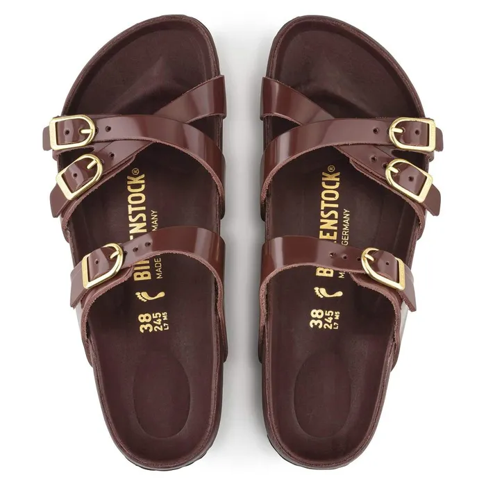 Women Birkenstock MultiStrap Franca High Shine Chocolate