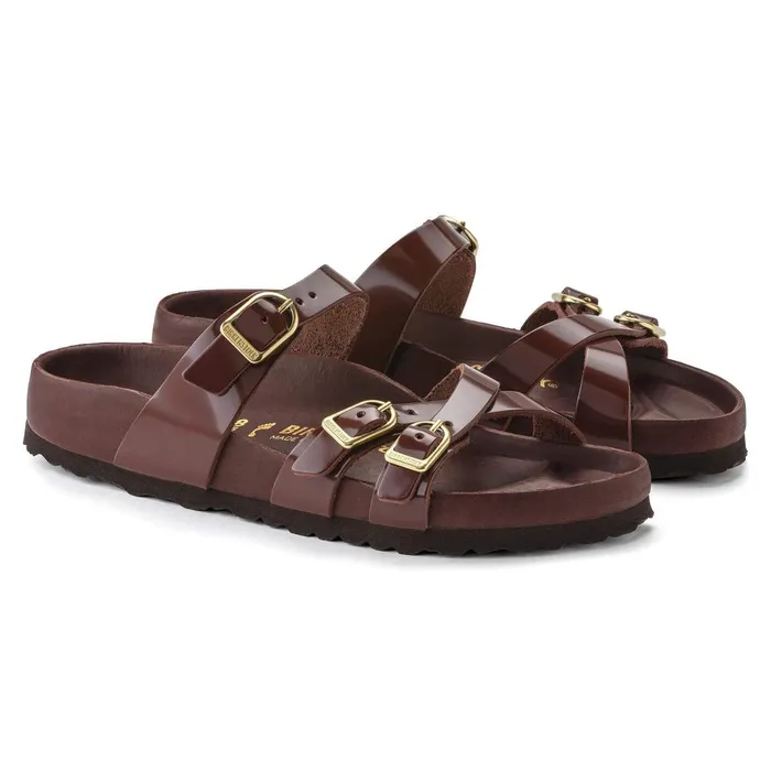 Women Birkenstock MultiStrap Franca High Shine Chocolate