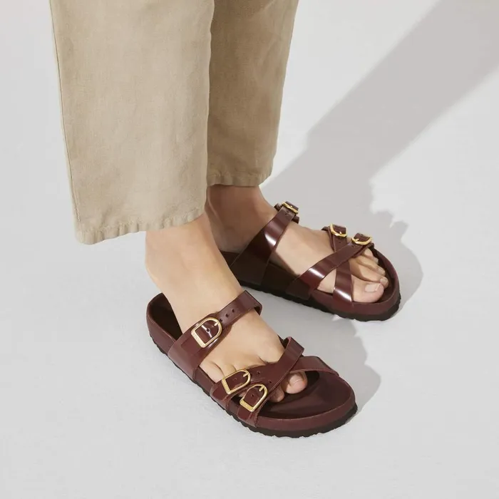 Women Birkenstock MultiStrap Franca High Shine Chocolate