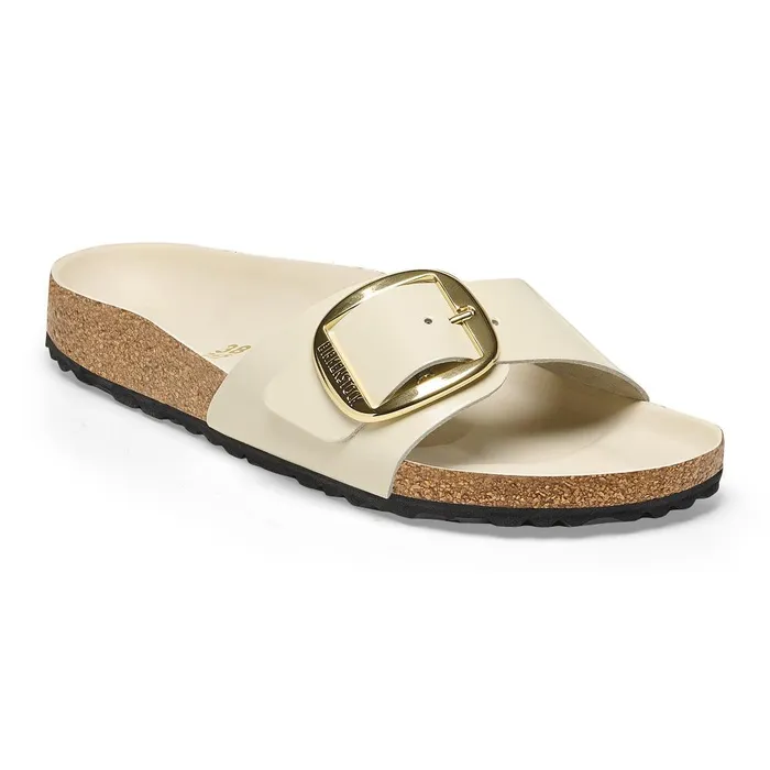 Women Birkenstock OneStrap Madrid Big Buckle High Shine Ecru