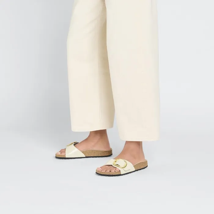 Women Birkenstock OneStrap Madrid Big Buckle High Shine Ecru