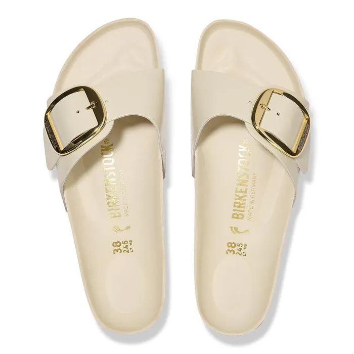 Women Birkenstock OneStrap Madrid Big Buckle High Shine Ecru
