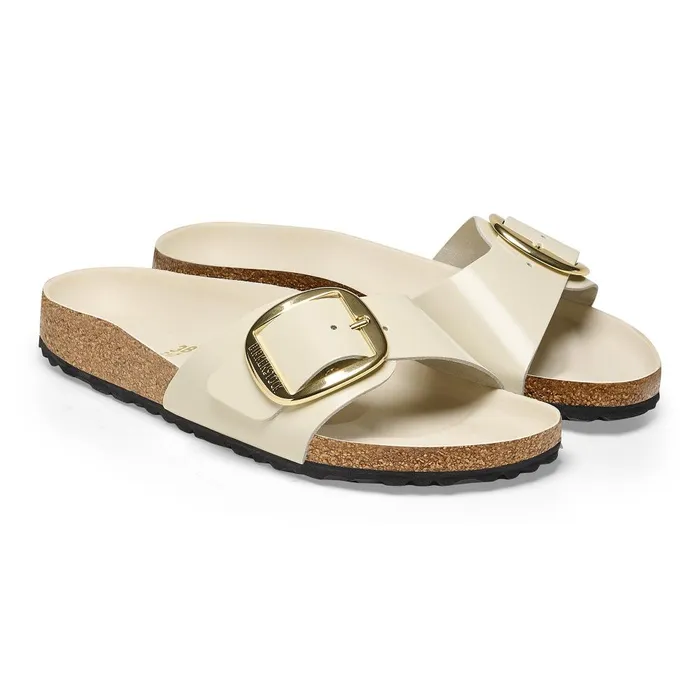 Women Birkenstock OneStrap Madrid Big Buckle High Shine Ecru