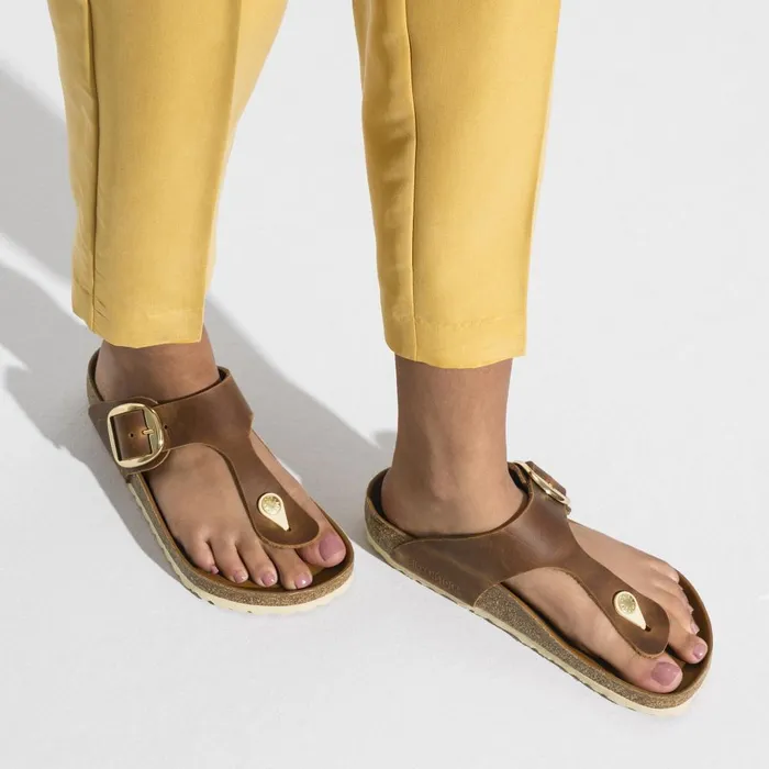 Women Birkenstock Thong Gizeh Big Buckle Cognac