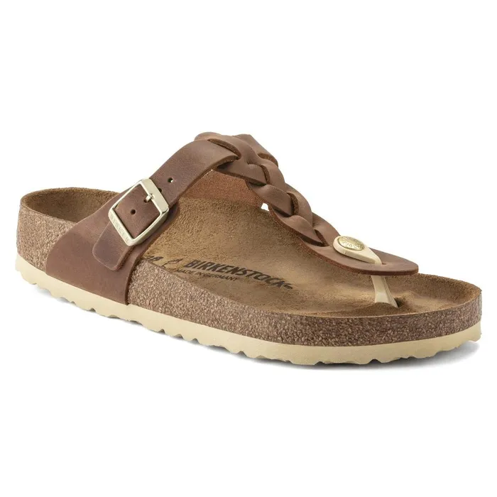 Women Birkenstock Thong Gizeh Braided Cognac