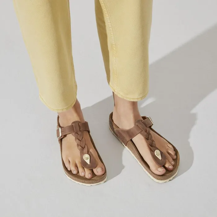 Women Birkenstock Thong Gizeh Braided Cognac