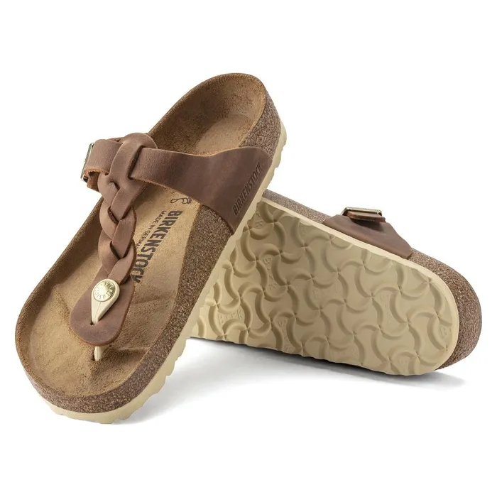 Women Birkenstock Thong Gizeh Braided Cognac