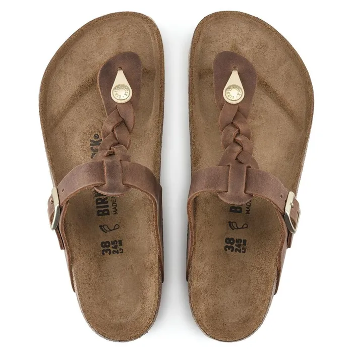 Women Birkenstock Thong Gizeh Braided Cognac