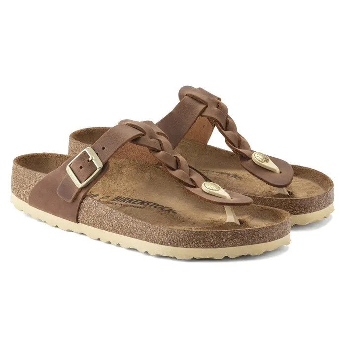 Women Birkenstock Thong Gizeh Braided Cognac