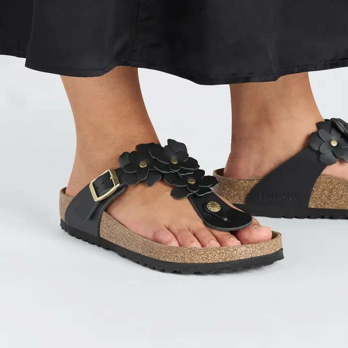 Women Birkenstock Thong Gizeh Flower Black