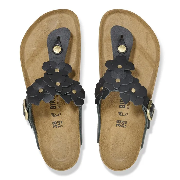Women Birkenstock Thong Gizeh Flower Black