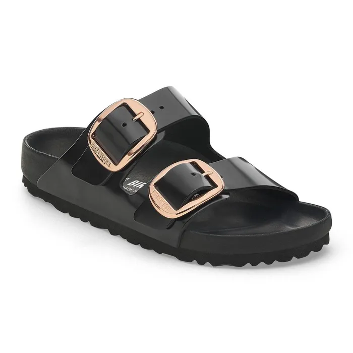 Women Birkenstock TwoStrap Arizona Big Buckle High Shine Black