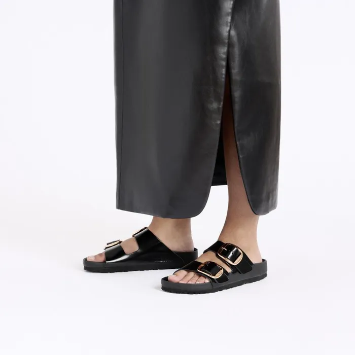 Women Birkenstock TwoStrap Arizona Big Buckle High Shine Black