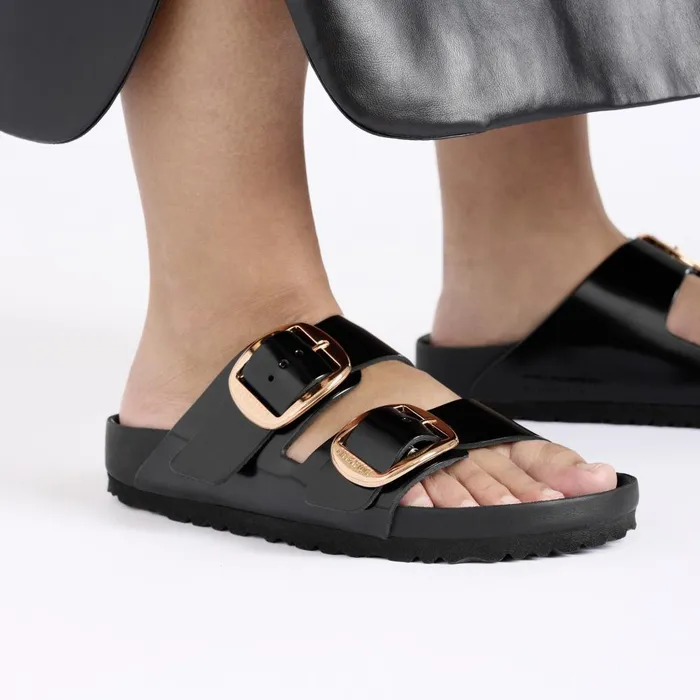 Women Birkenstock TwoStrap Arizona Big Buckle High Shine Black